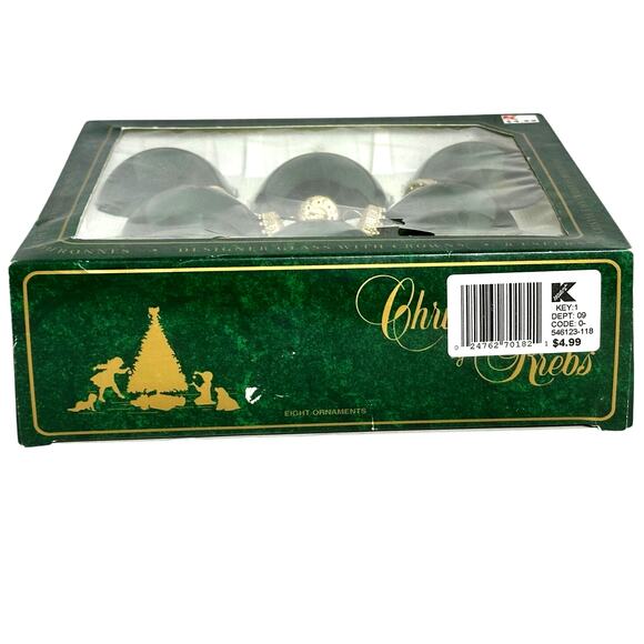 Kmart Christmas by Krebs Vintage Dark Green Glass Ornaments Gold Top-Set of 8 - Picture 3 of 4